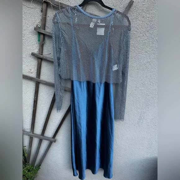 DOLAN LEFT COAST Long Sleeve Mesh Mockable Midi Slip Dress In Blue New with Tags - Picture 4 of 12